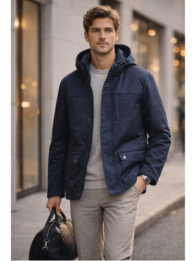 Selected Homme Jacket Men L Hooded Insulated Utility Workwear Minimalist Navy